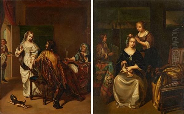 La Toilette De La Jeune Fille Et Le Militaire Entreprenant (pair) Oil Painting by Gerard Ter Borch