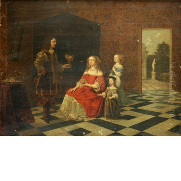 A Family In A Luxurious Interior Oil Painting by Gerard Ter Borch