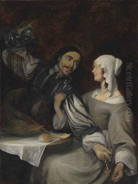 The Pressing Invitation To Drink Oil Painting by Gerard Ter Borch