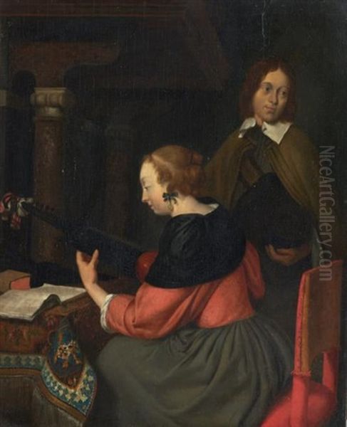 La Joueuse De Luth Oil Painting by Gerard Ter Borch