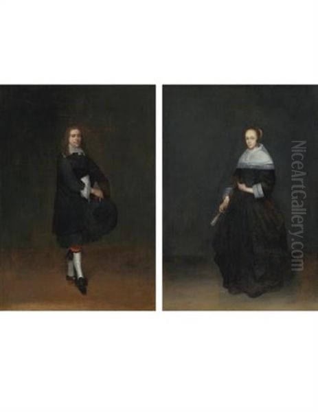 Portrait Of A Gentleman And Portrait Of A Woman (collab. W/studio)(2 Works) Oil Painting by Gerard Ter Borch