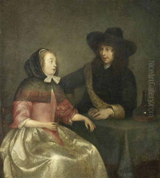 A Couple Drinking Wine Oil Painting by Gerard Ter Borch