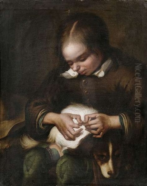 Ein Knabe Floht Seinen Hund Oil Painting by Gerard Ter Borch