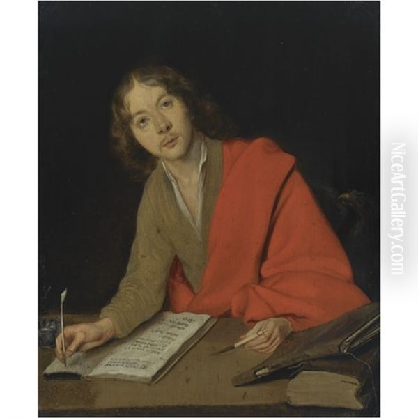 Saint John The Evangelist Writing At A Table, Together With An Eagle Oil Painting by Gerard Ter Borch