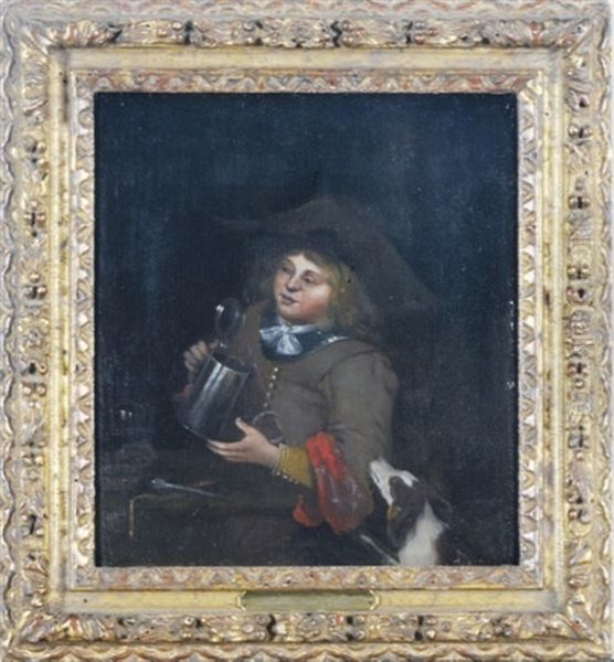 A Figure Merry-making Oil Painting by Gerard Ter Borch