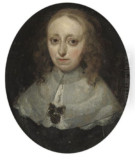 Portrait Of A Lady In A Black Dress With A Lace Collar Oil Painting by Gerard Ter Borch