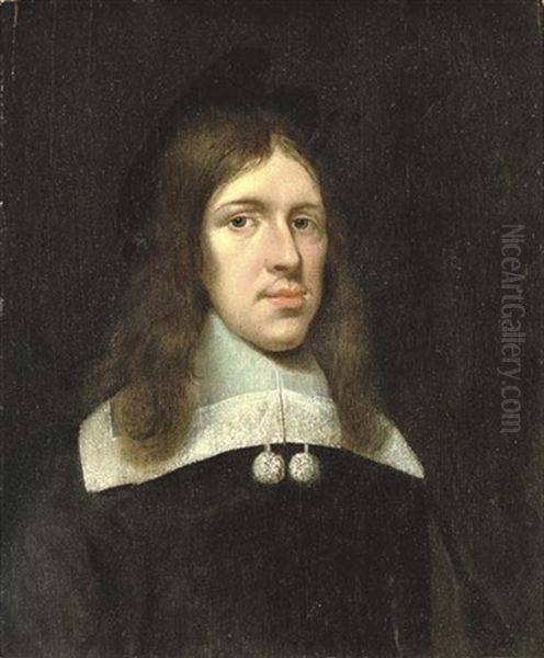 Portrait Of A Gentleman In White A Lace Collar Oil Painting by Gerard Ter Borch