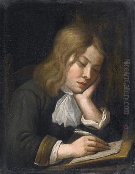In Gedanken. Junge Beim Verfassen Eines Briefes Oil Painting by Gerard Ter Borch