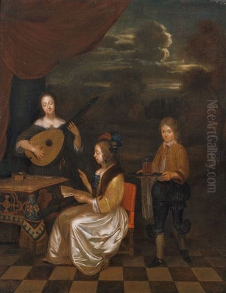Musizierendes Damenduett Mit Einem Pagen Oil Painting by Gerard Ter Borch