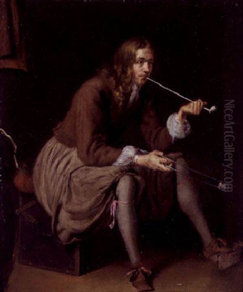 Seated Gentleman With A Pipe Oil Painting by Gerard Ter Borch