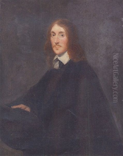Portrait Of A Gentleman In A Black Cloak, Holding A Hat Oil Painting by Gerard Ter Borch
