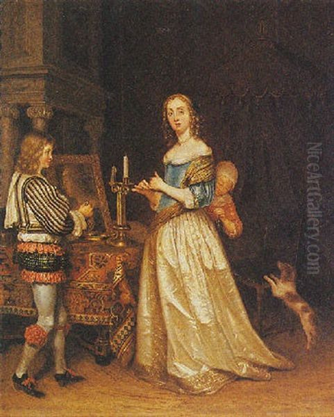 A Lady Getting Dressed In An Interior With A Page Bringing Water Oil Painting by Gerard Ter Borch