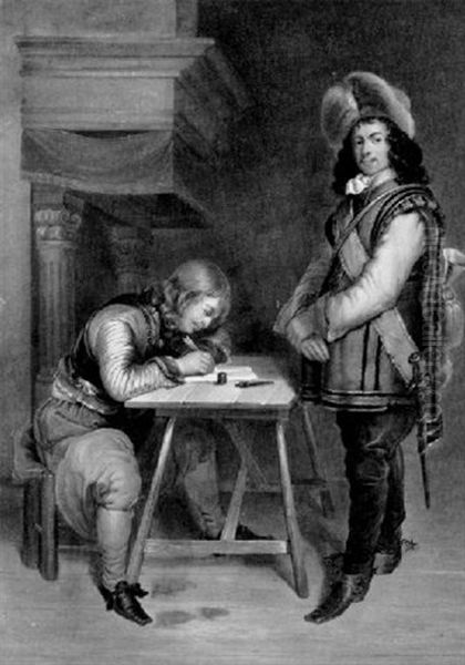 Military Officers In An Interior Oil Painting by Gerard Ter Borch