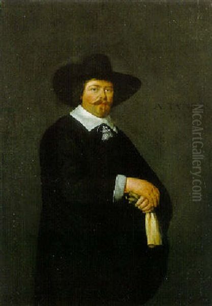 Portrait Of A Gentleman, In Dark Costume Oil Painting by Gerard Ter Borch