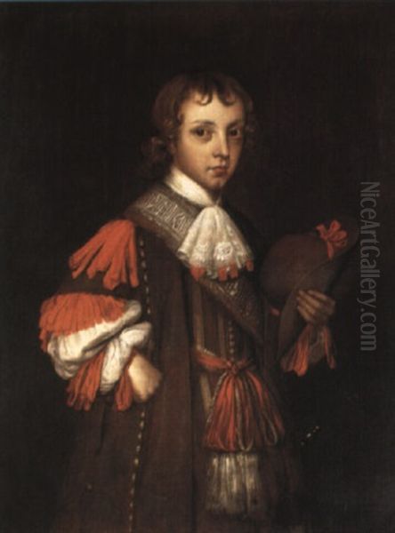 Portrait Of A Young Boy Holding A Hat Oil Painting by Gerard Ter Borch