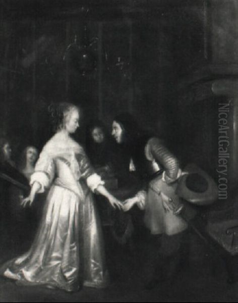 Dame Und Kavalier Oil Painting by Gerard Ter Borch