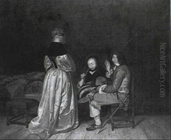 Interior With A Gentleman, Lady And Maidservant Oil Painting by Gerard Ter Borch