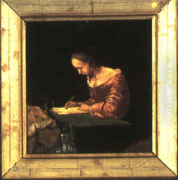 A Lady Writing Oil Painting by Gerard Ter Borch
