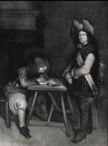 An Officer Writing A Despatch Oil Painting by Gerard Ter Borch