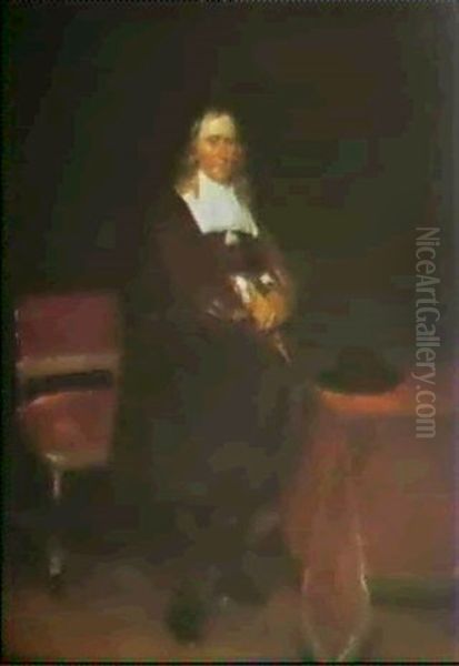 Portrait Of A Man Standing In An Interior Oil Painting by Gerard Ter Borch