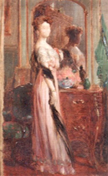 L'elegante Dans Un Interieur Oil Painting by Ernest Bordes