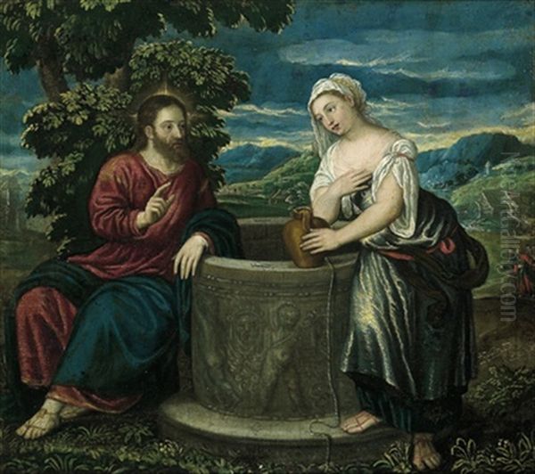 Cristo E La Samaritana Al Pozzo Oil Painting by Paris Bordone