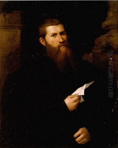 A Portrait Of A Bearded Gentleman Reading A Letter Oil Painting by Paris Bordone