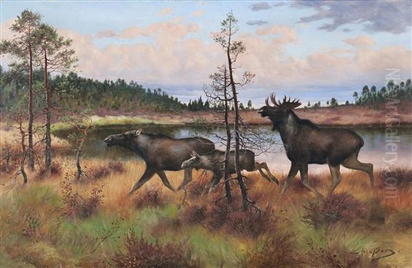 Algfamilj I Hostlandskap Oil Painting by Axel Borg