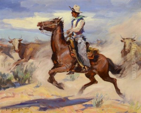 Herding Cattle Oil Painting by Carl Oscar Borg