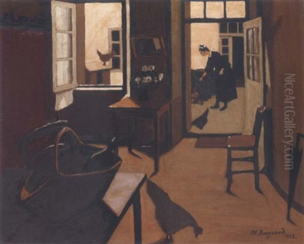 Le Bretonne Et Ses Poules Oil Painting by Marius Borgeaud