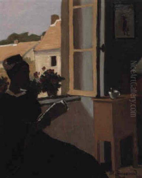 Jeune Femme Lisant A Sa Fenetre Oil Painting by Marius Borgeaud