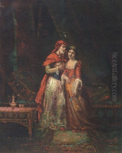 A Man Offering Jewellery To A Young Girl Oil Painting by Frederic Borgella