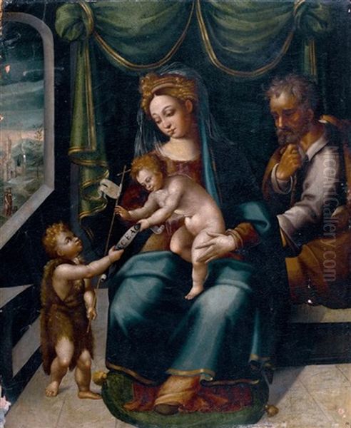 La Vierge A L'enfant Avec Saint Joseph Et Sain Jean-baptiste Oil Painting by Juan de Borgona the Elder
