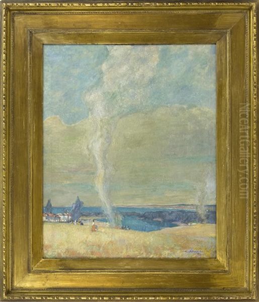 Campfires On The Beach, Likely Monterey, California Oil Painting by Lester David Boronda