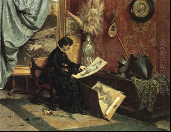 Nello Studio Dell'artista Oil Painting by Odoardo Borrani