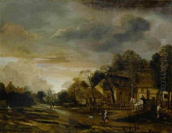 Dorflandschaft Bei Sonnenuntergang Oil Painting by Anthonie Van Borssom