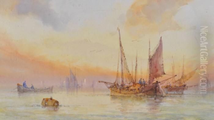Fishing Vessels Oil Painting by Frederick James Aldridge