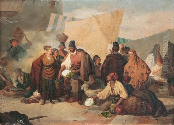 Markt In Rialto In Venedig Oil Painting by Bosa, Eugenio