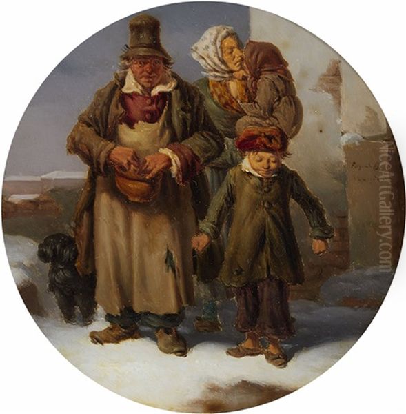 A Beggar Family Oil Painting by Bosa, Eugenio