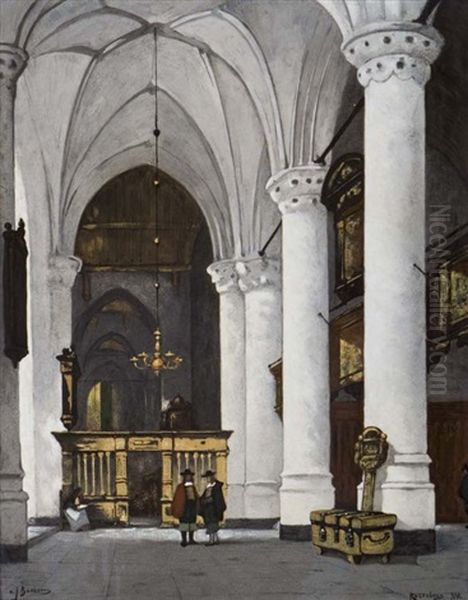 Two Gentleman In A Church Interior (by Rozenburg Den Haag ) Oil Painting by Johannes Bosboom