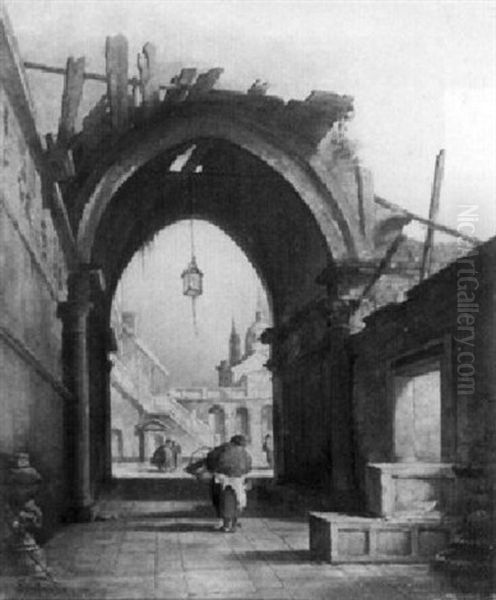 Bauerin Vor Einer Gotischen Kirchenruine Oil Painting by Johannes Bosboom