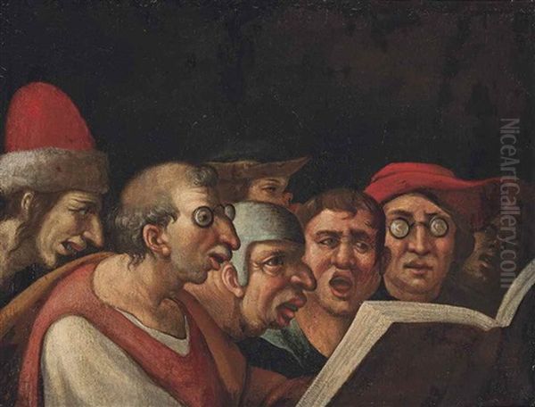 Seven Men Singing A Madrigal Oil Painting by Hieronymous Bosch