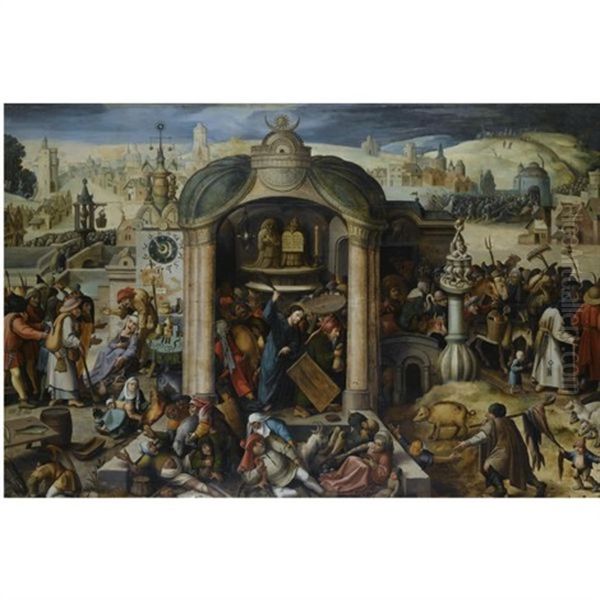 Christ Expels The Money-lenders From The Temple Oil Painting by Hieronymous Bosch