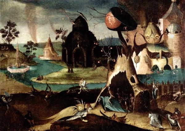 Hell Scene With The Fountain Of Life Oil Painting by Hieronymous Bosch