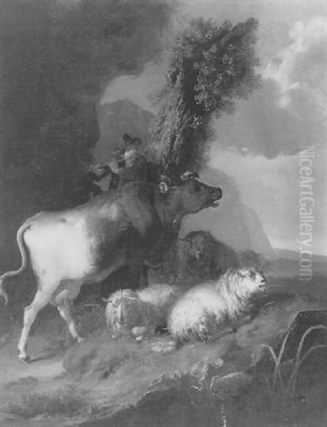 De Fluitspelende Herder Oil Painting by Jan Hendrick Van Den Bosch