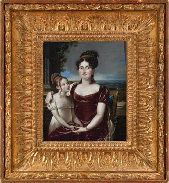 Alexandrine Bonaparte Avec Sa Fille Anna A Frascati Oil Painting by Jean Francois Bosio