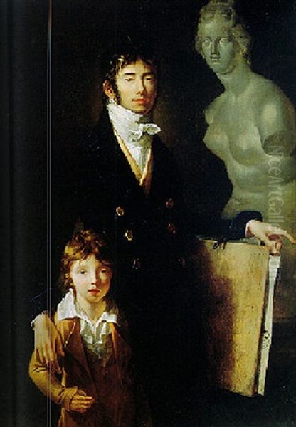 Self Portrait Of The Artist In Blue Velvet With His Son, Astyanax Scaevola Oil Painting by Jean Francois Bosio
