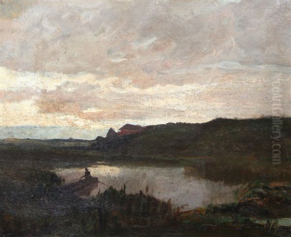 Pescatore All'imbrunire Oil Painting by Giacinto Corsi Di Bognasco