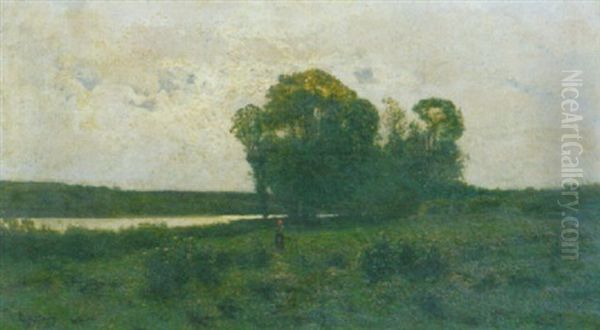 Paesaggio Fluviale Con Figure Oil Painting by Giacinto Corsi Di Bognasco
