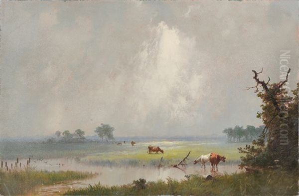 Cows By Stream Oil Painting by Henry Wolcott Boss